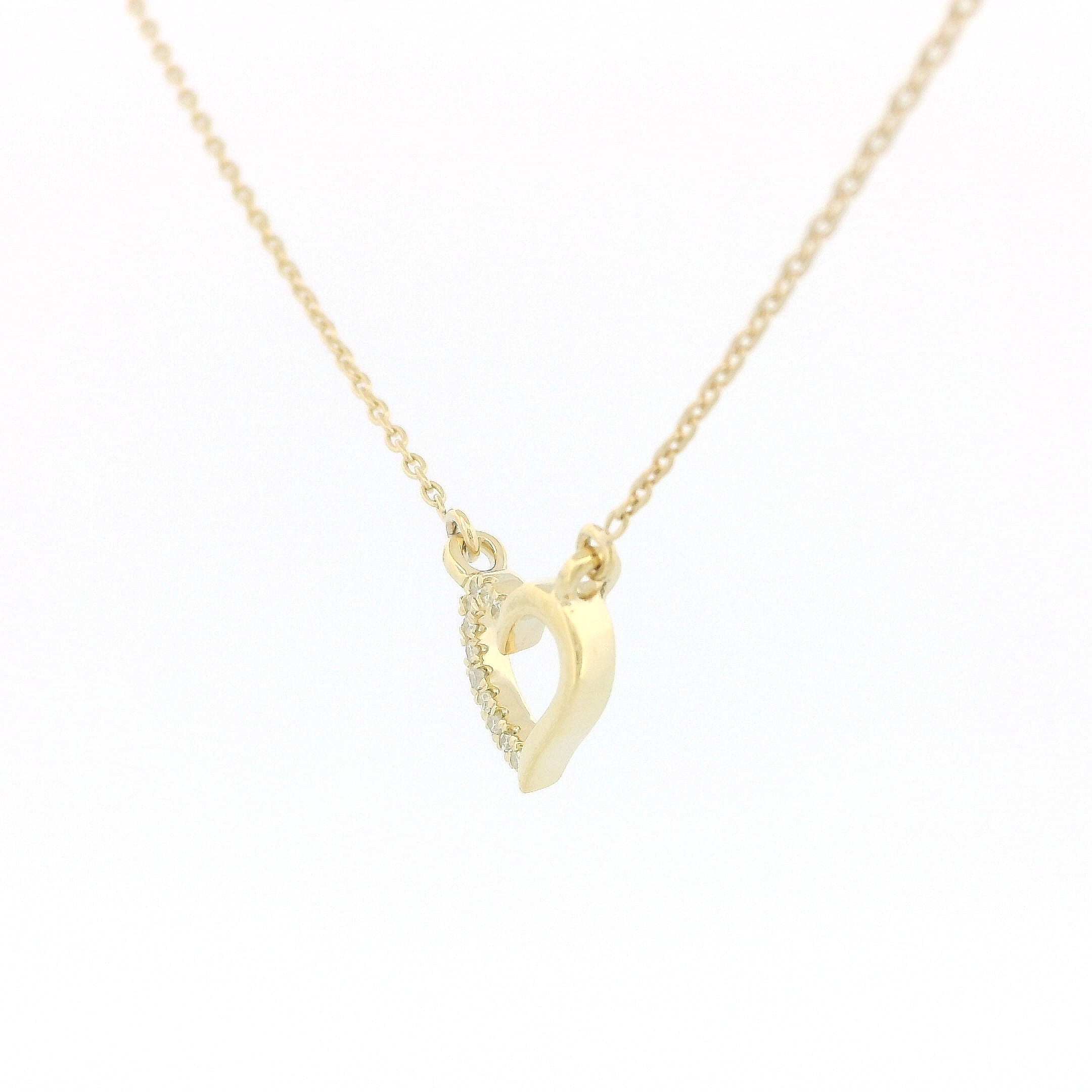 14k Gold 0.03ctw Diamond Half-Pave Heart Necklace