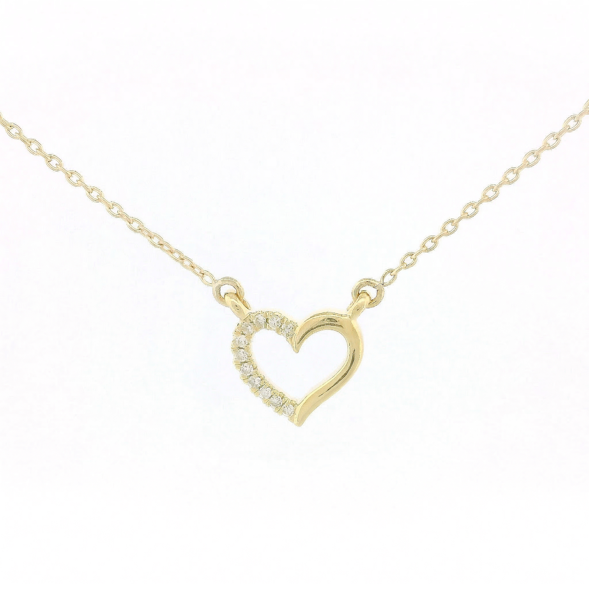 14k Gold 0.03ctw Diamond Half-Pave Heart Necklace
