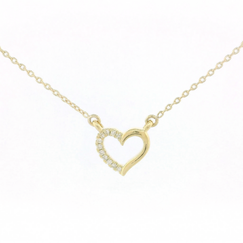 14k Gold 0.03ctw Diamond Half-Pave Heart Necklace
