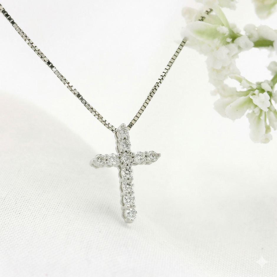 14k Gold Diamond Cross Necklace