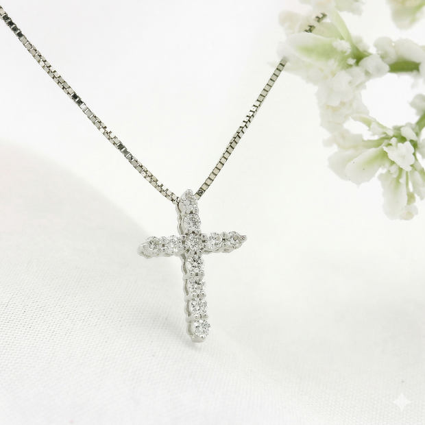 14k Gold Diamond Cross Necklace