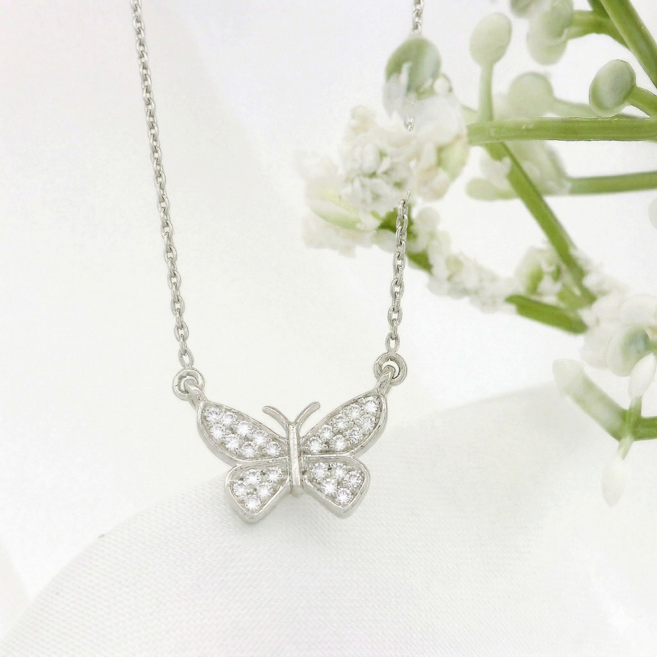 14k Gold Diamond Butterfly Necklace