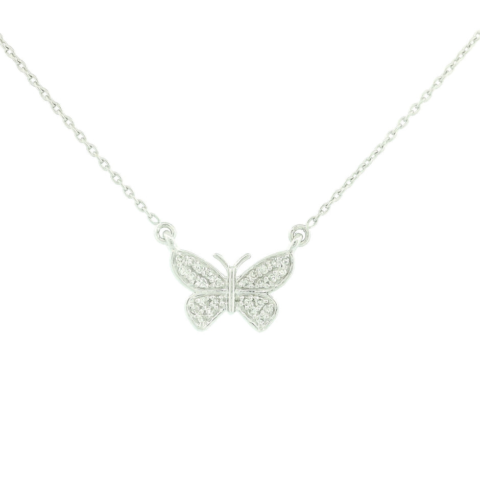 14k Gold Diamond Butterfly Necklace
