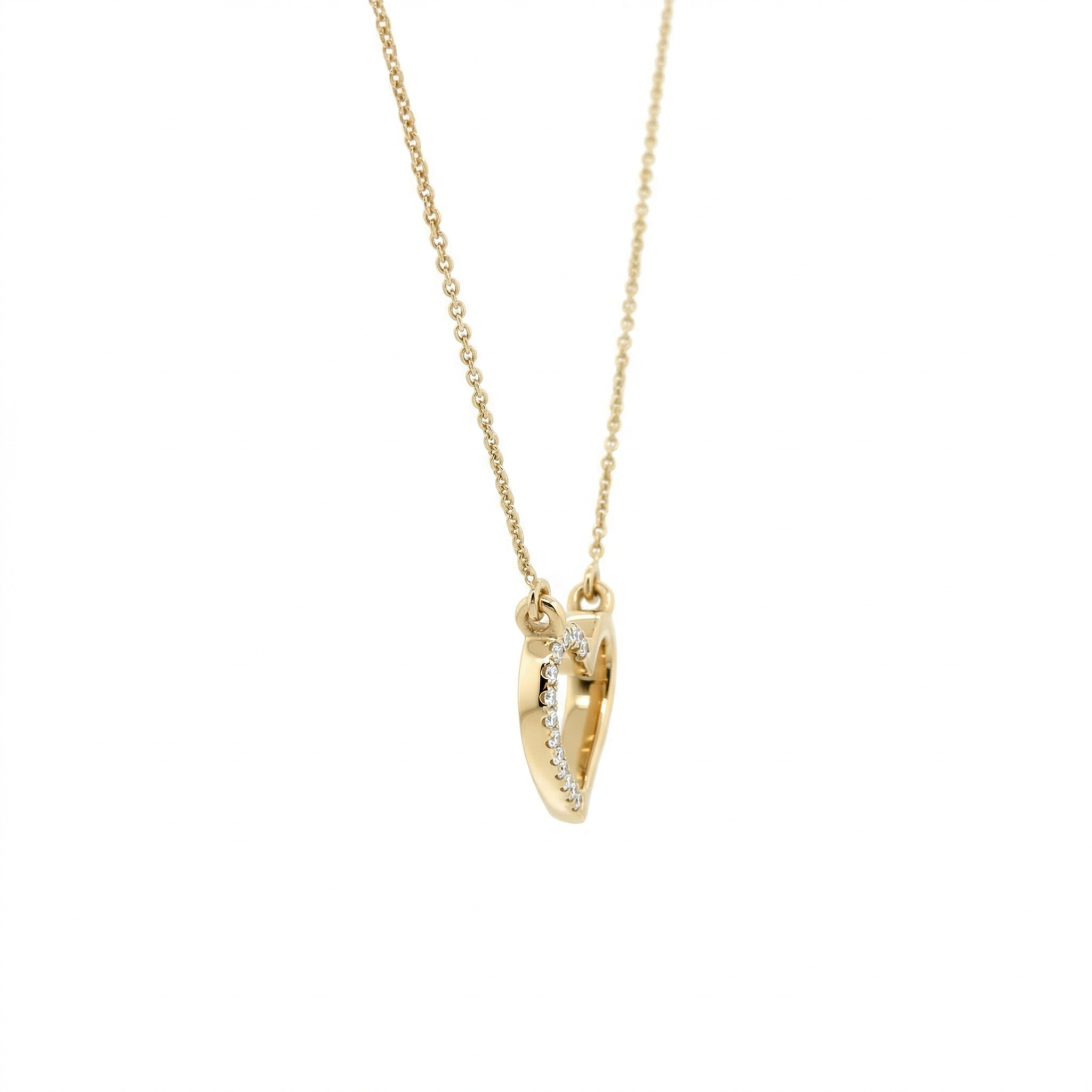 14k Gold Diamond Half-Pave Heart Necklace