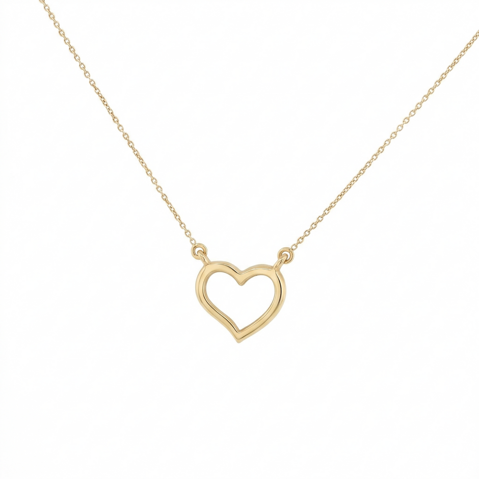 14k Gold Diamond Half-Pave Heart Necklace