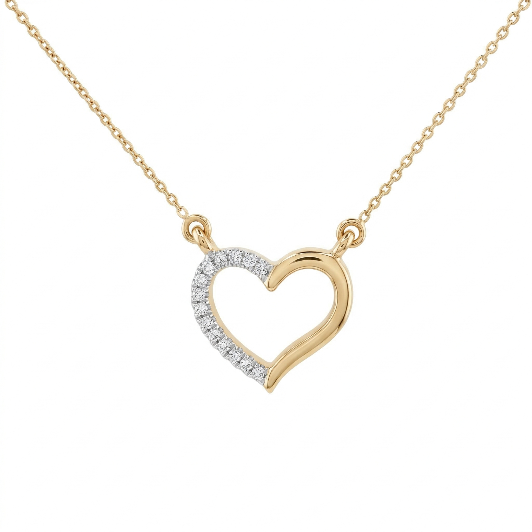 14k Gold Diamond Half-Pave Heart Necklace