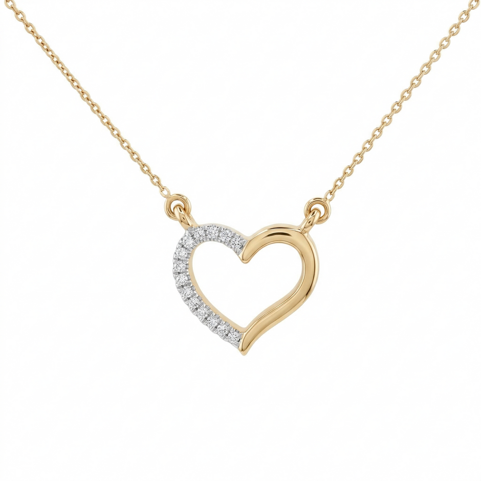 14k Gold Diamond Half-Pave Heart Necklace