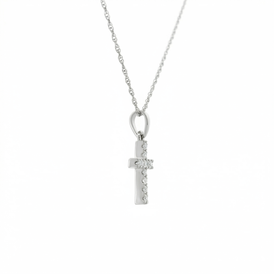 14k Gold 0.11ctw Diamond Cross Necklace