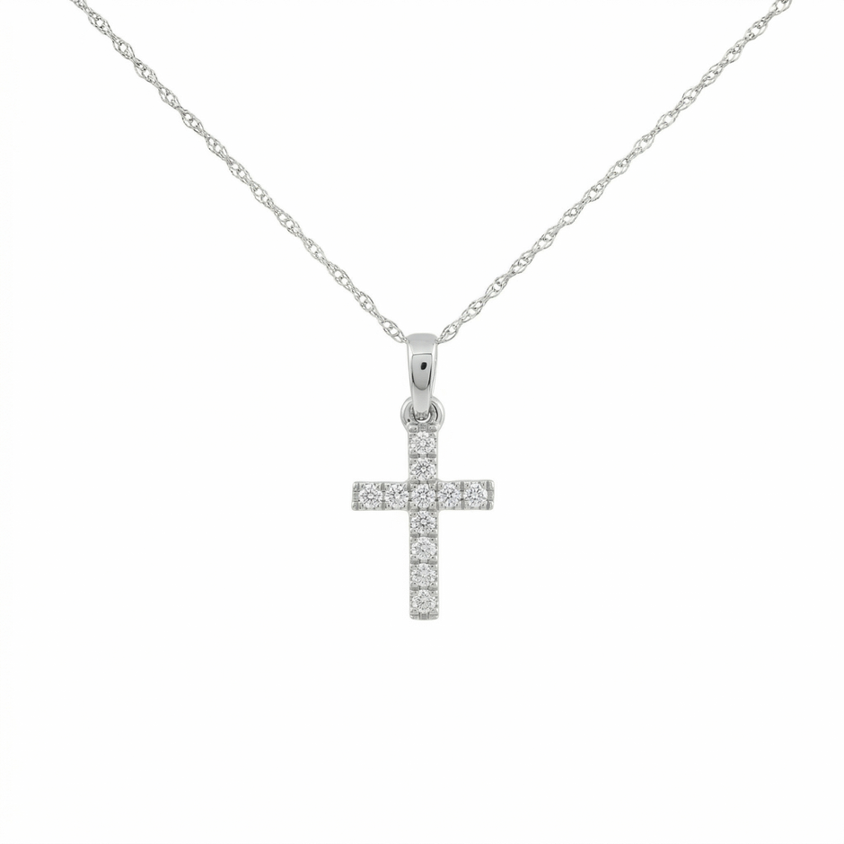 14k Gold 0.11ctw Diamond Cross Necklace