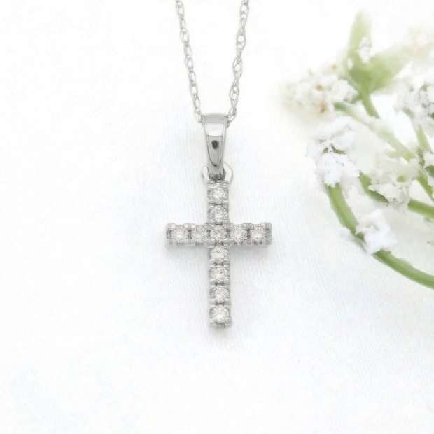 14k Gold 0.11ctw Diamond Cross Necklace
