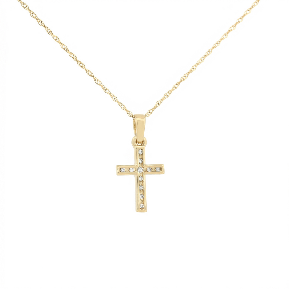 14k Gold 0.11ctw Diamond Cross Necklace
