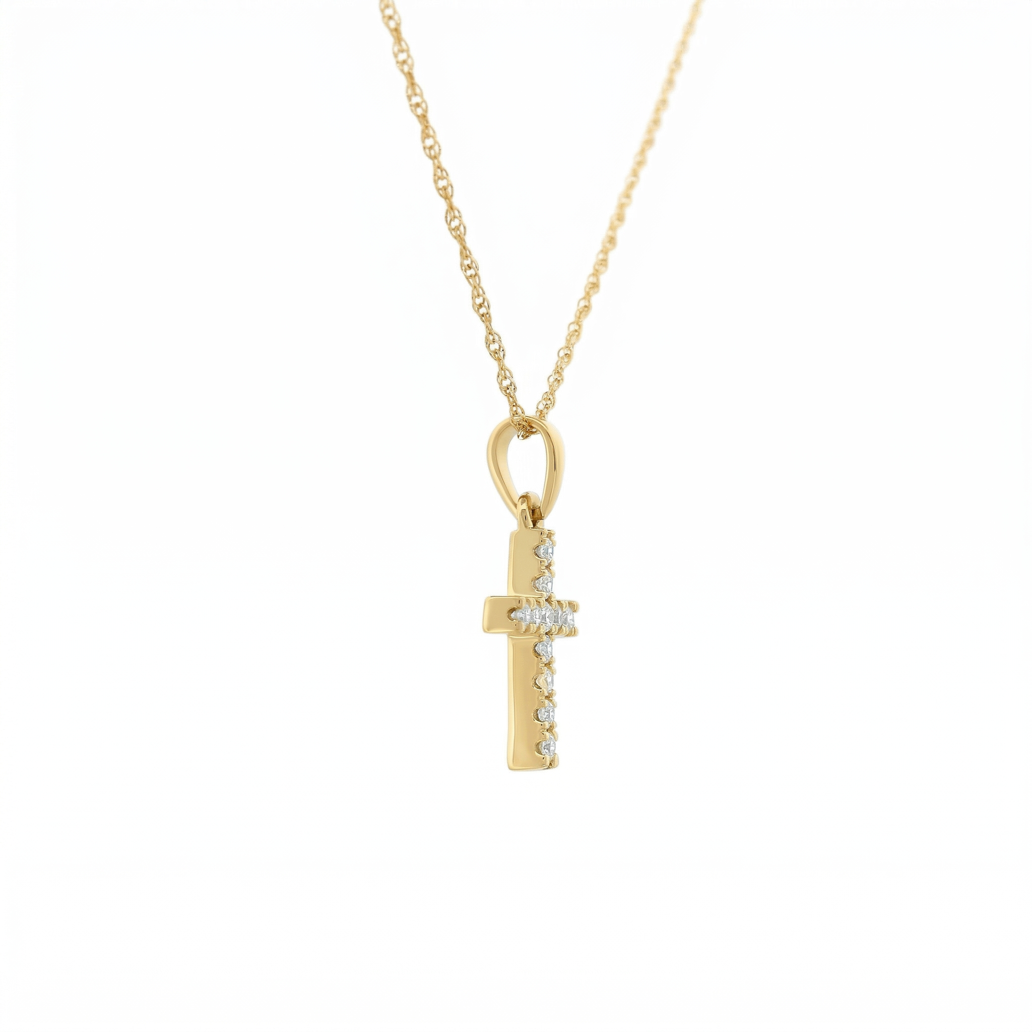 14k Gold 0.11ctw Diamond Cross Necklace