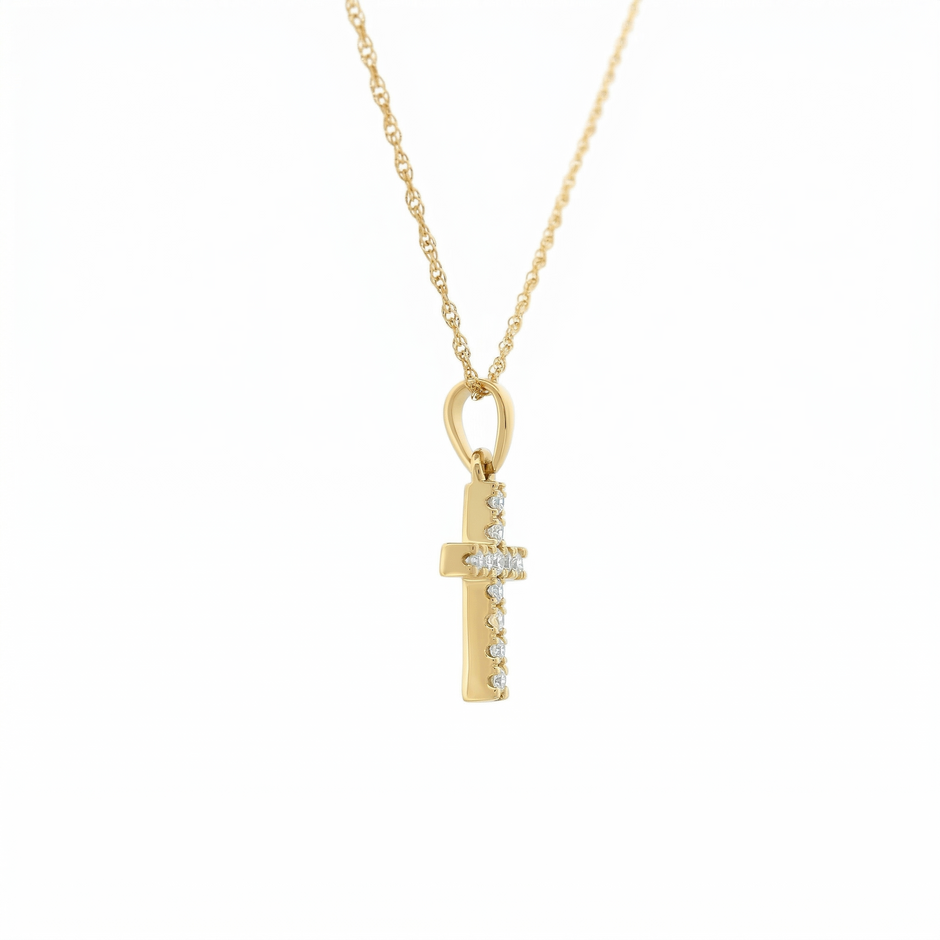 14k Gold 0.11ctw Diamond Cross Necklace