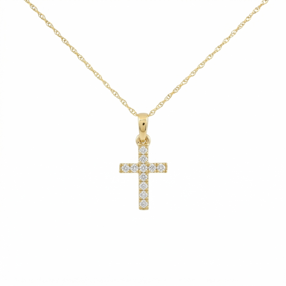 14k Gold 0.11ctw Diamond Cross Necklace