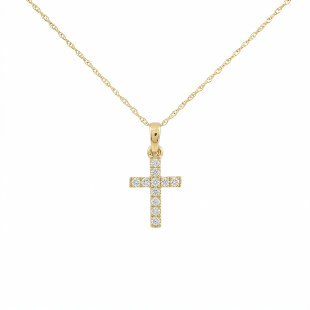 14k Gold 0.11ctw Diamond Cross Necklace