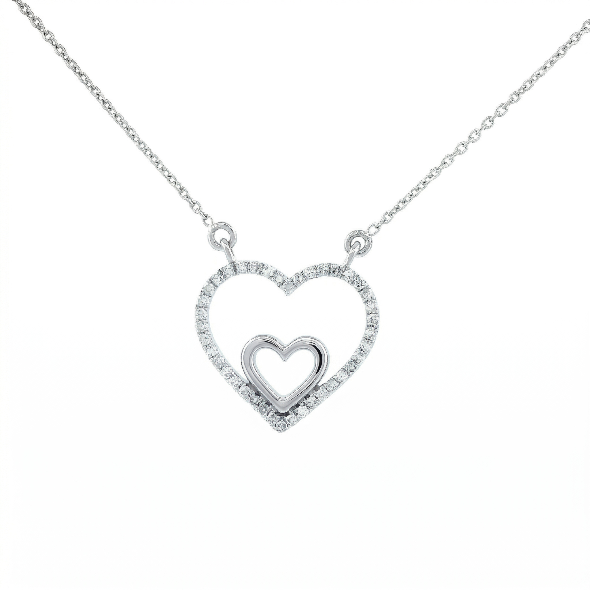 14k Gold 0.10ctw Diamond Double Heart Necklace
