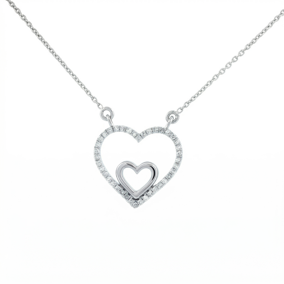 14k Gold 0.10ctw Diamond Double Heart Necklace