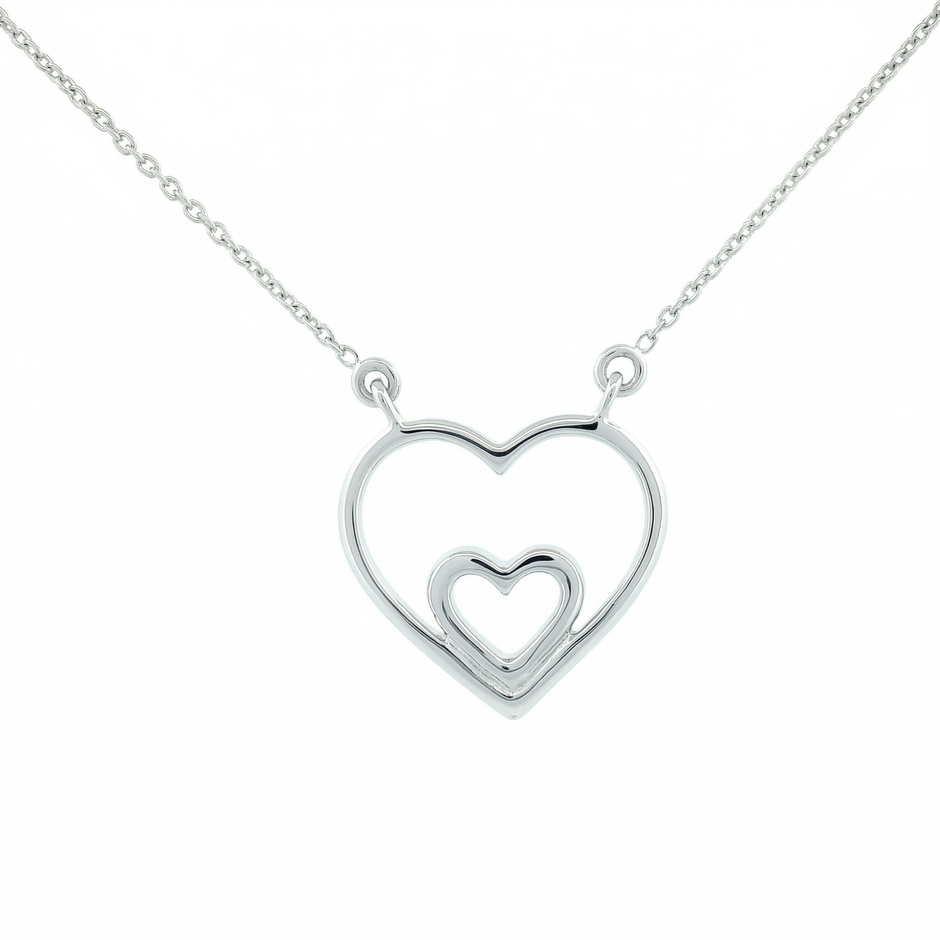 14k Gold 0.10ctw Diamond Double Heart Necklace