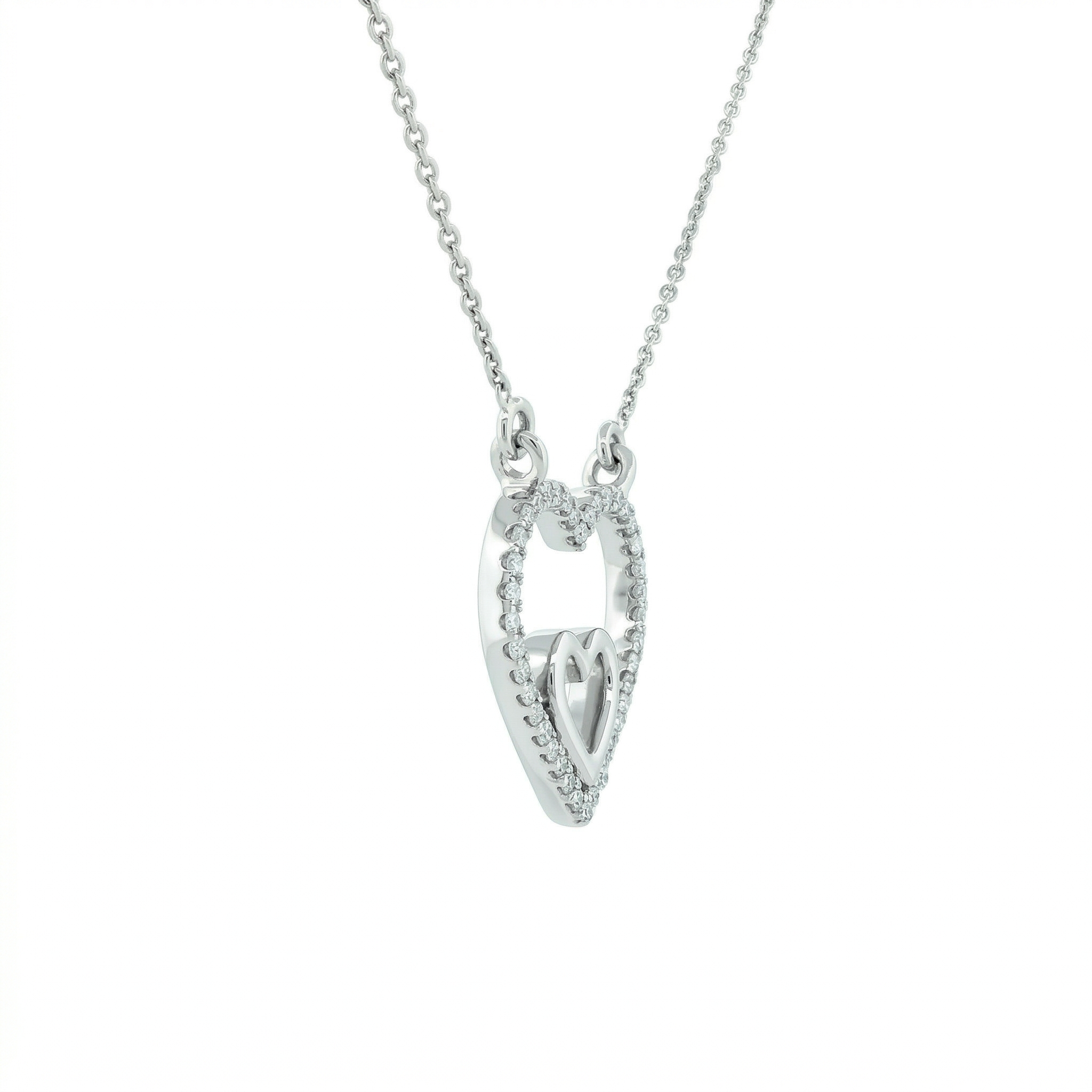14k Gold 0.10ctw Diamond Double Heart Necklace