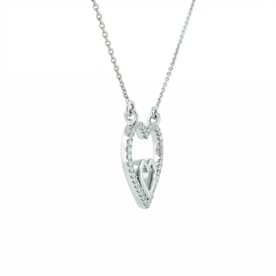14k Gold 0.10ctw Diamond Double Heart Necklace