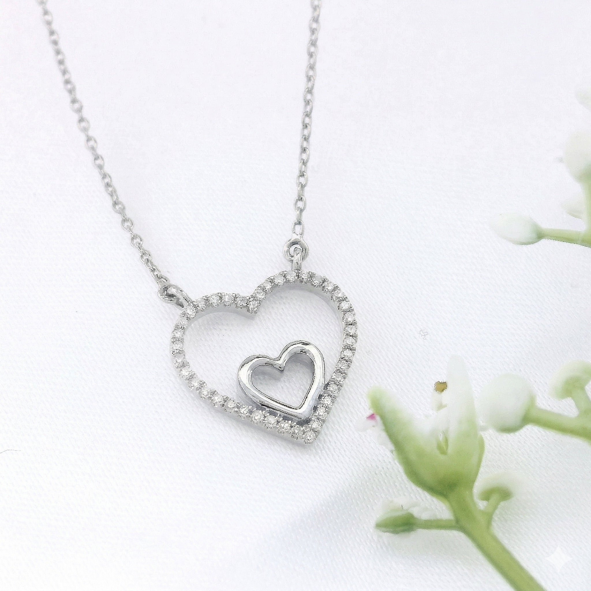 14k Gold 0.10ctw Diamond Double Heart Necklace