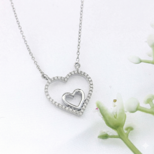 14k Gold 0.10ctw Diamond Double Heart Necklace