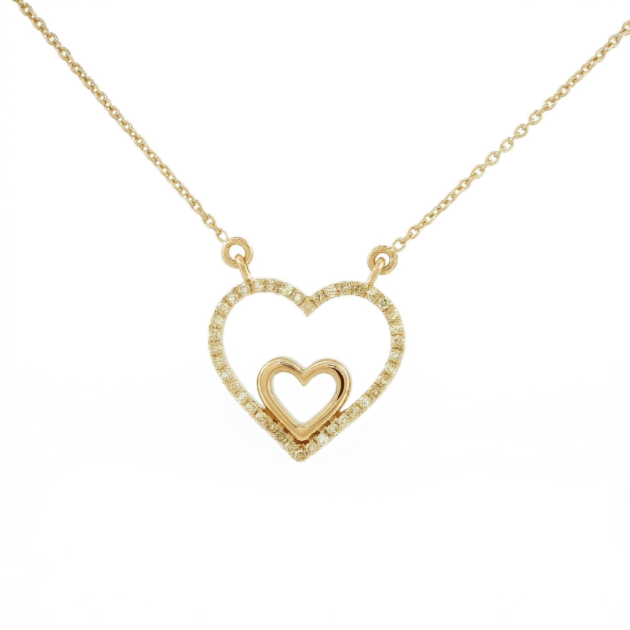 14k Gold 0.10ctw Diamond Double Heart Necklace