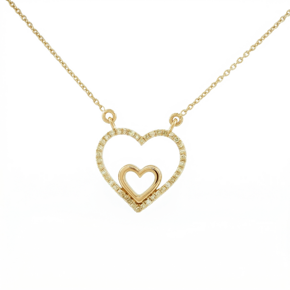 14k Gold 0.10ctw Diamond Double Heart Necklace