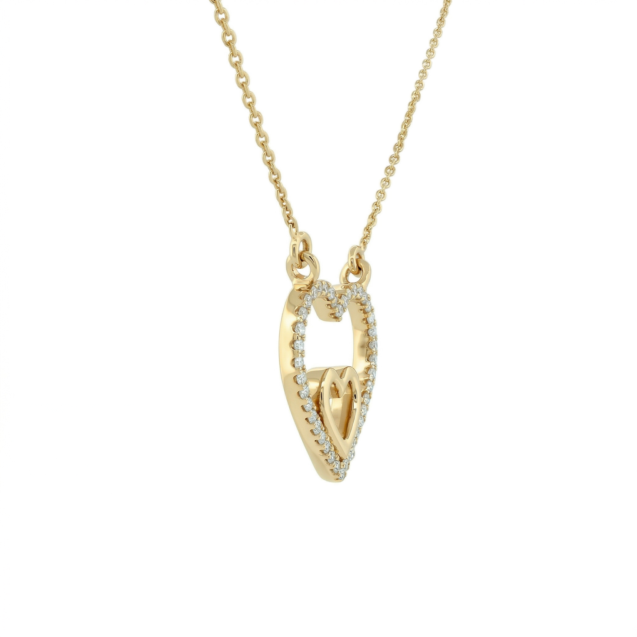 14k Gold 0.10ctw Diamond Double Heart Necklace