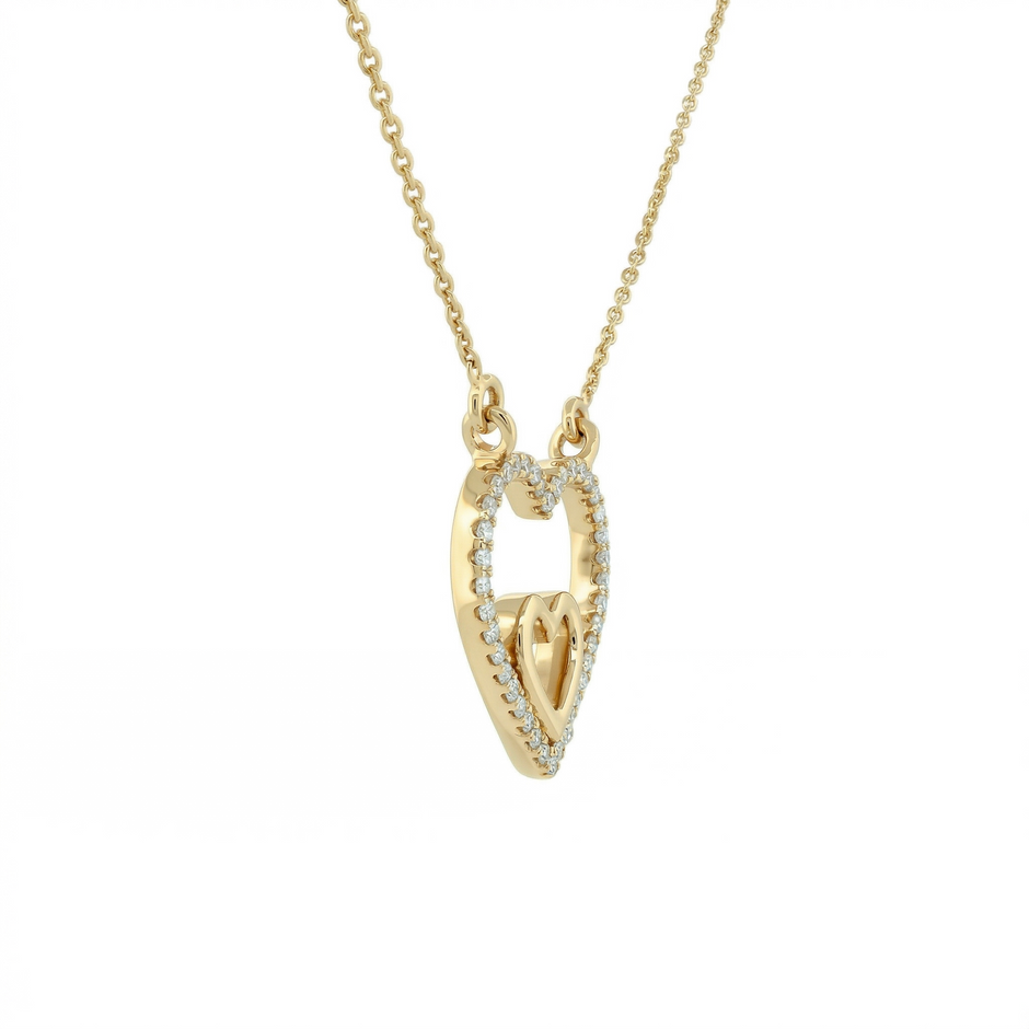 14k Gold 0.10ctw Diamond Double Heart Necklace