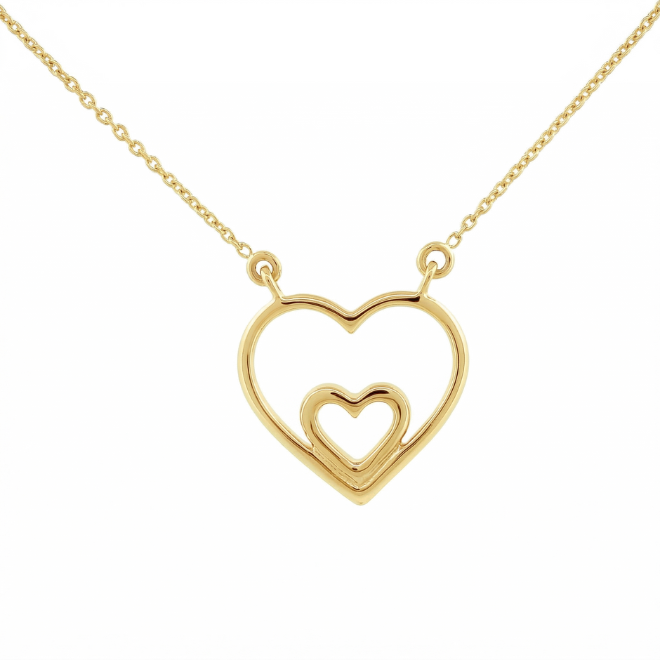 14k Gold 0.10ctw Diamond Double Heart Necklace