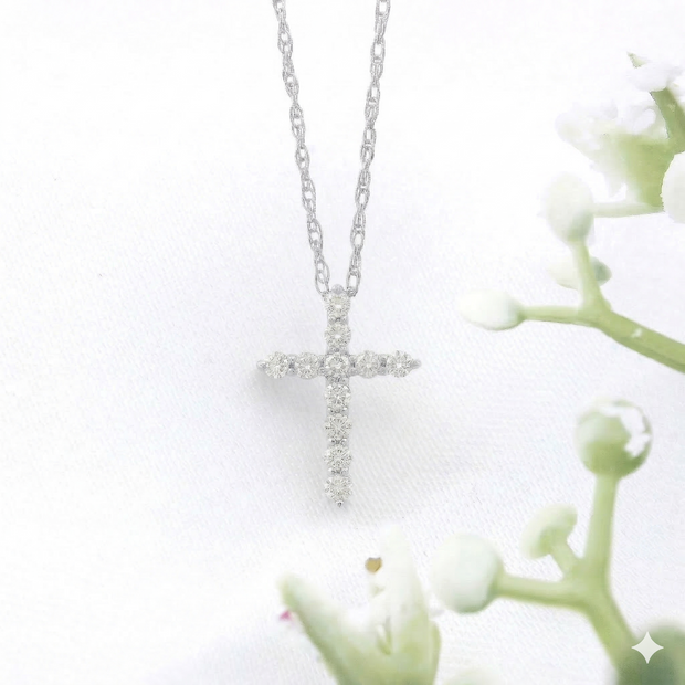 14k Gold Diamond Cross Necklace