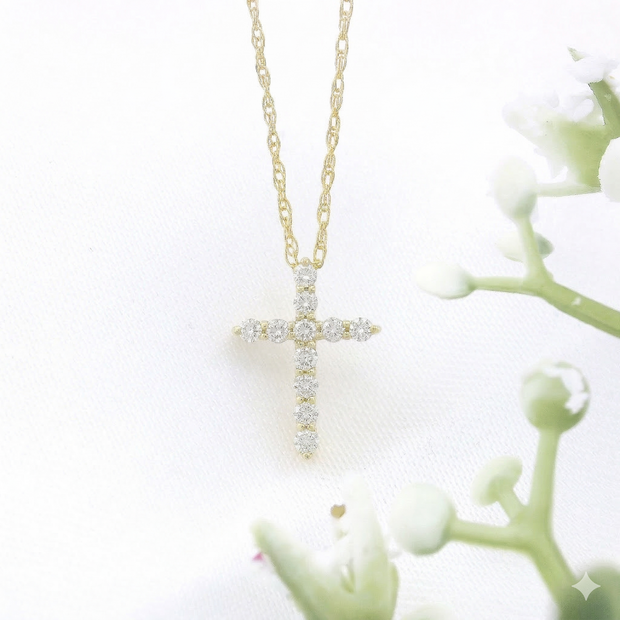 14k Gold Diamond Cross Necklace