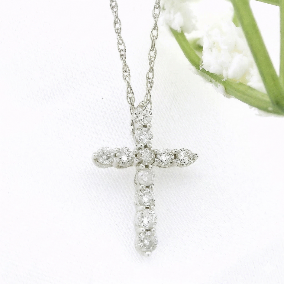 14k Gold Diamond Cross Necklace