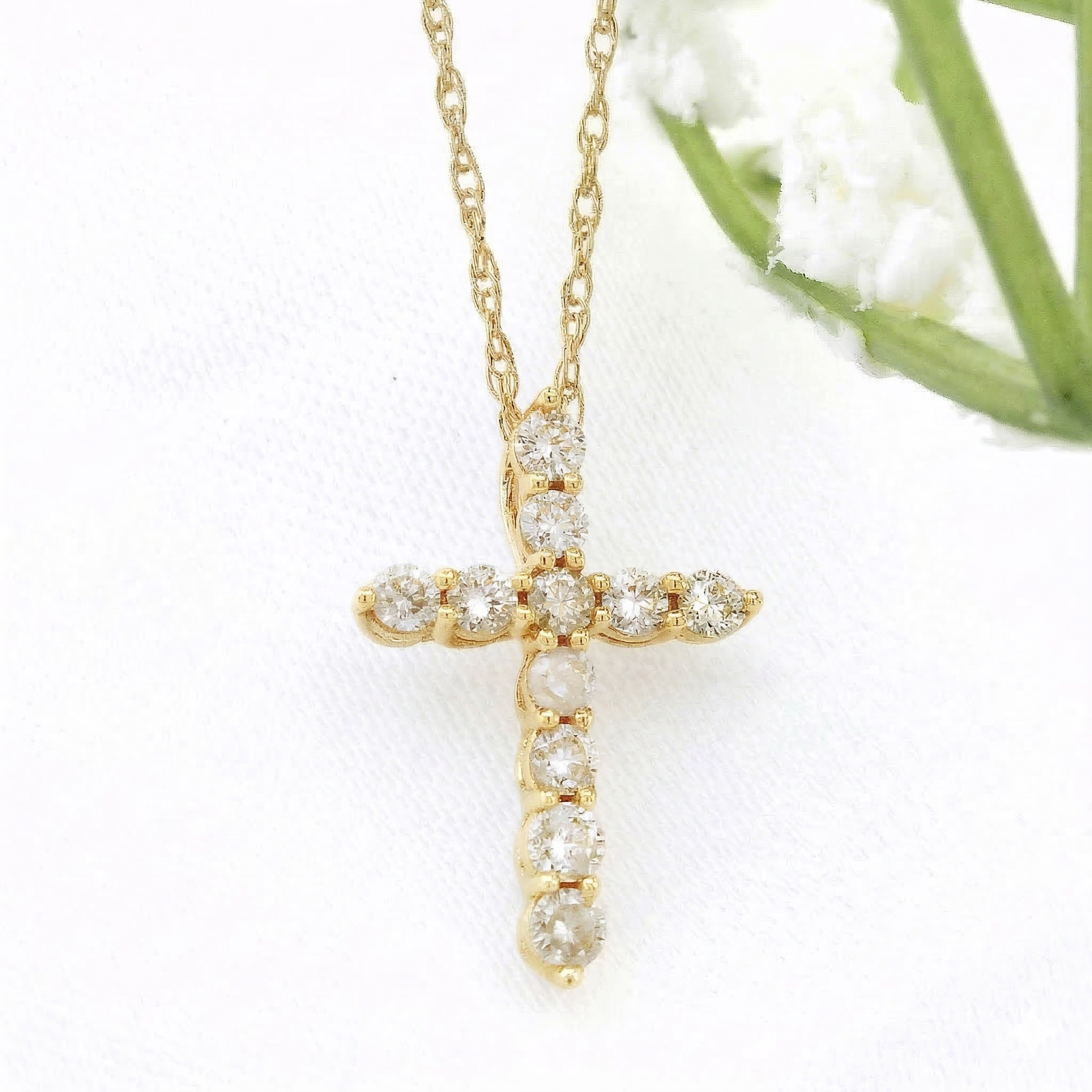 14k Gold Diamond Cross Necklace
