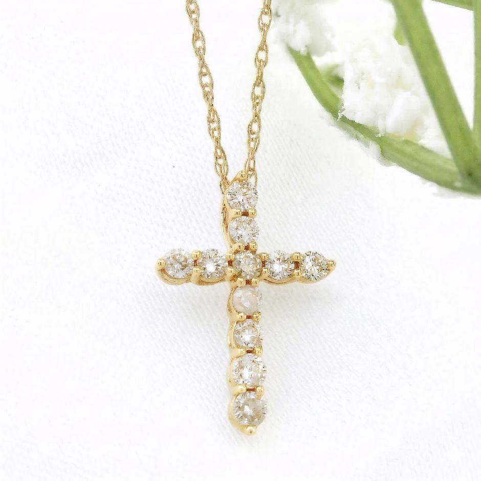 14k Gold Diamond Cross Necklace