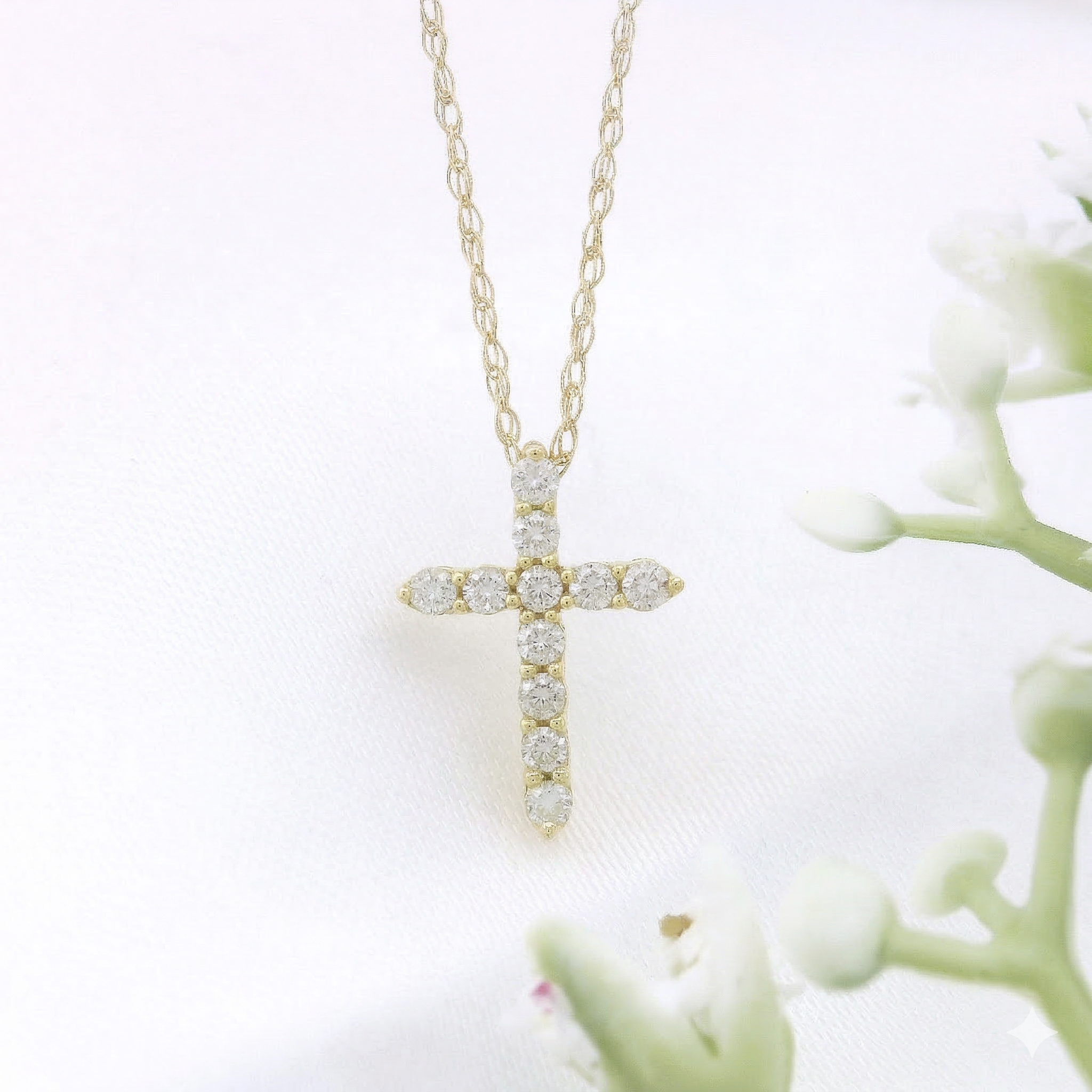 14k Gold Diamond Cross Necklace