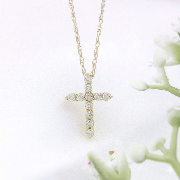 14k Gold Diamond Cross Necklace