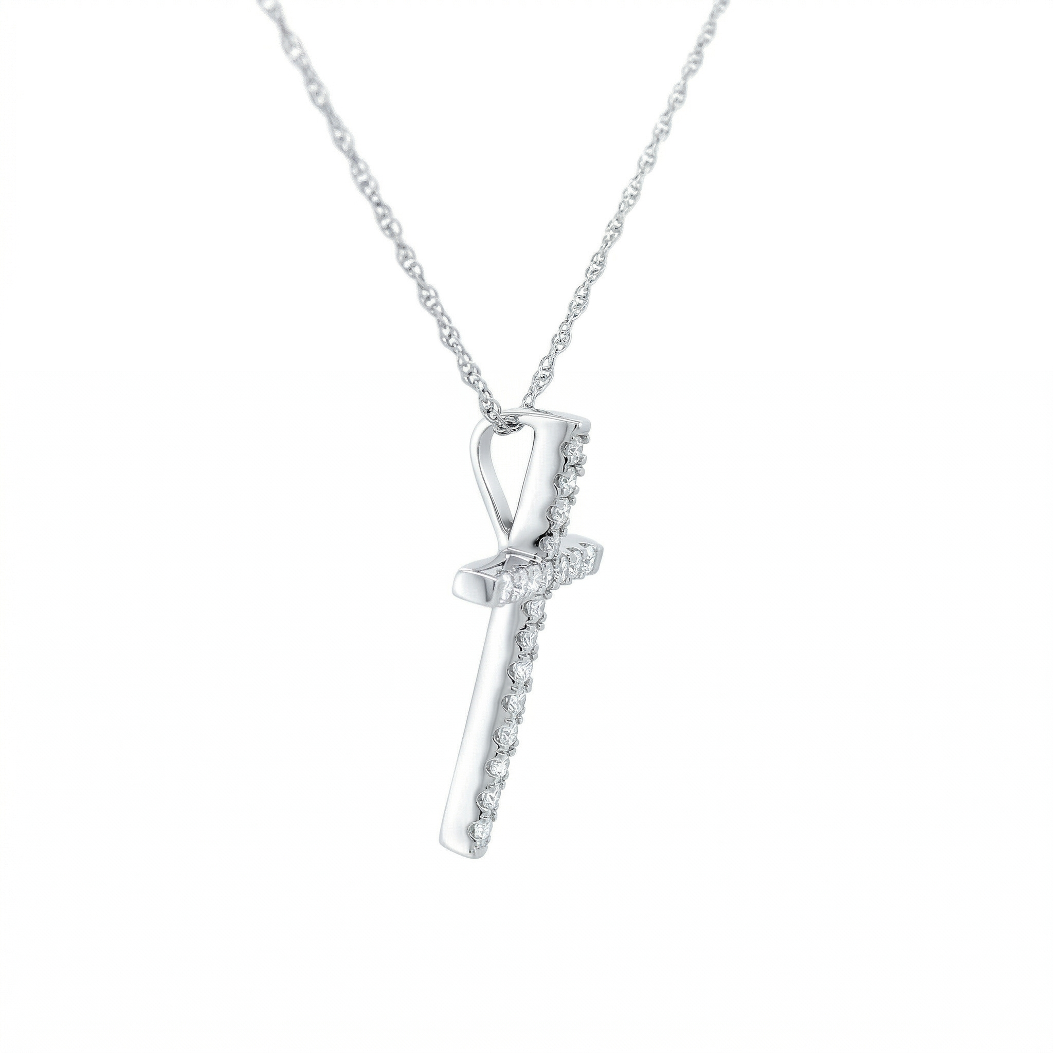 14k Gold Diamond Channel-Set Cross Necklace