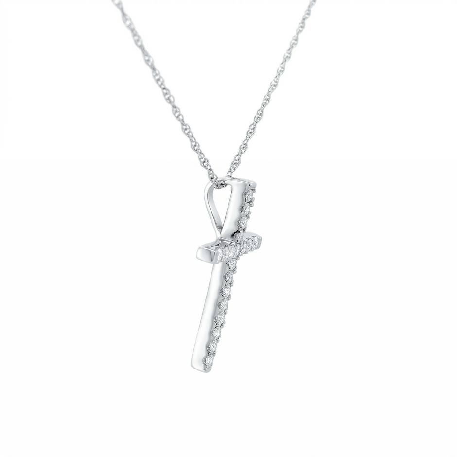 14k Gold Diamond Channel-Set Cross Necklace
