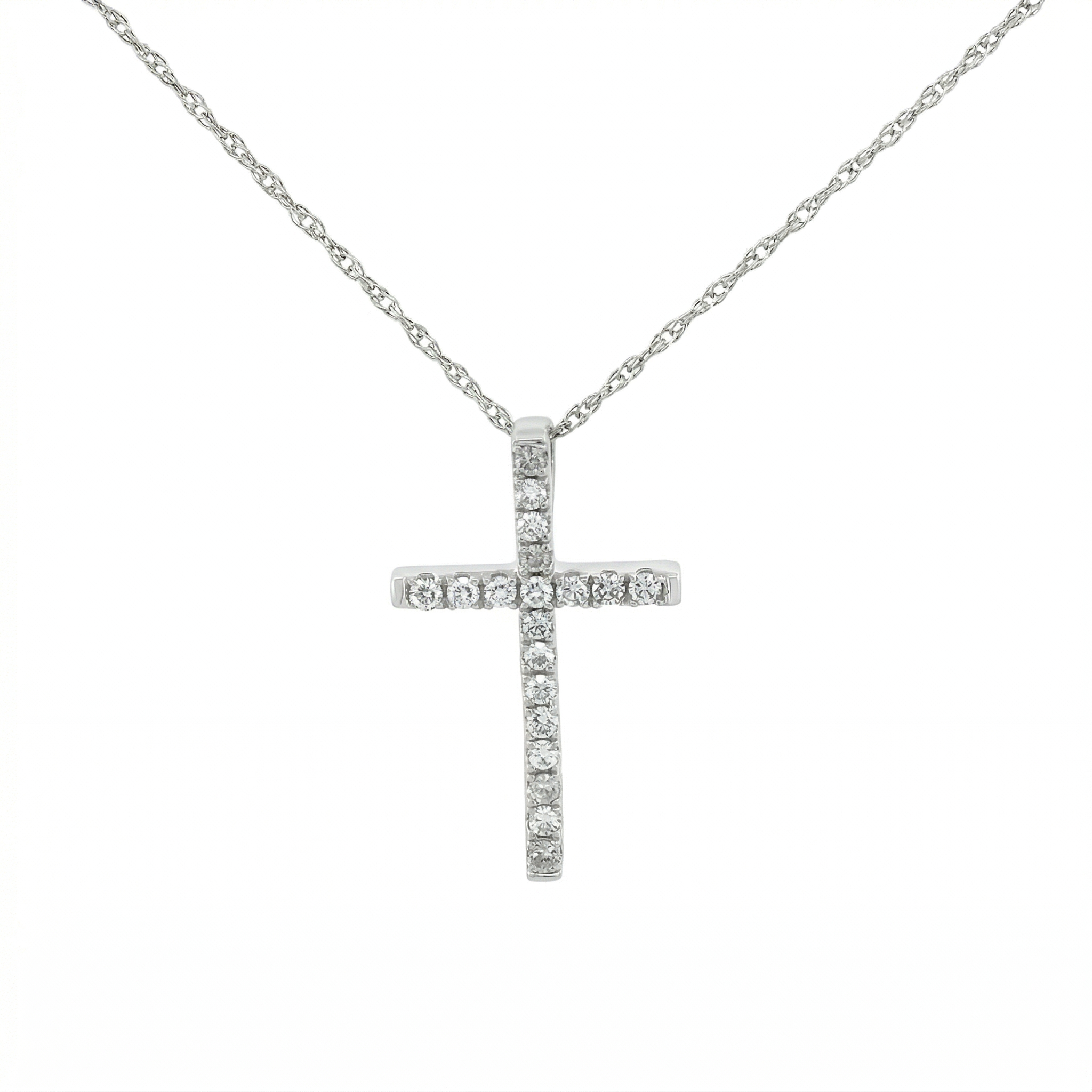 14k Gold Diamond Channel-Set Cross Necklace