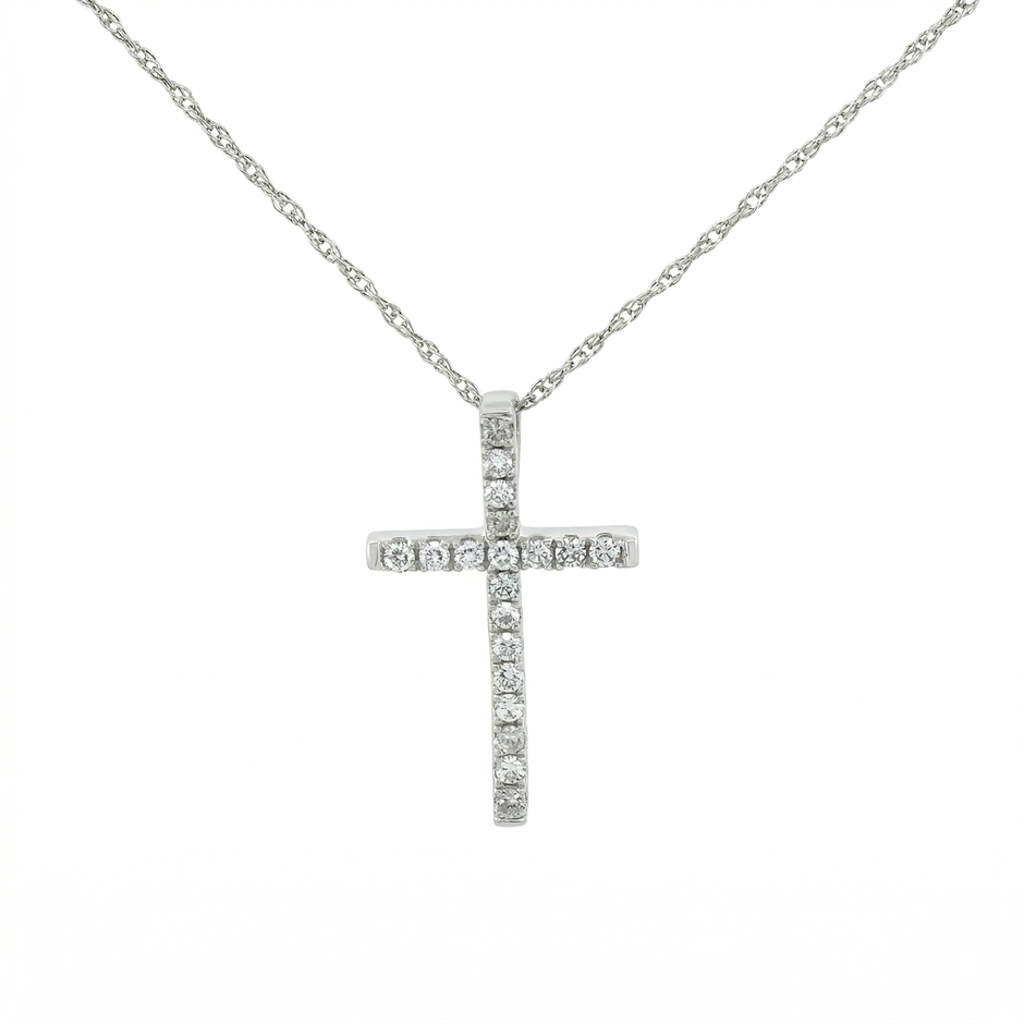 14k Gold Diamond Channel-Set Cross Necklace