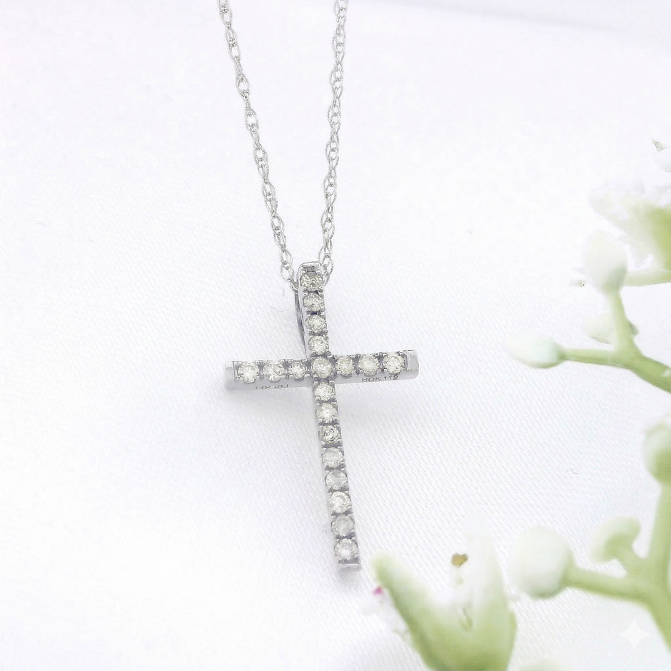 14k Gold Diamond Channel-Set Cross Necklace