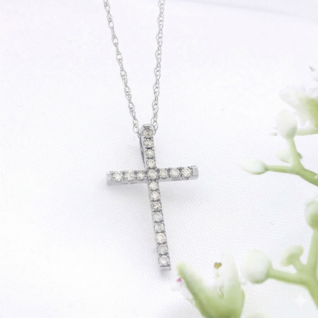 14k Gold Diamond Channel-Set Cross Necklace