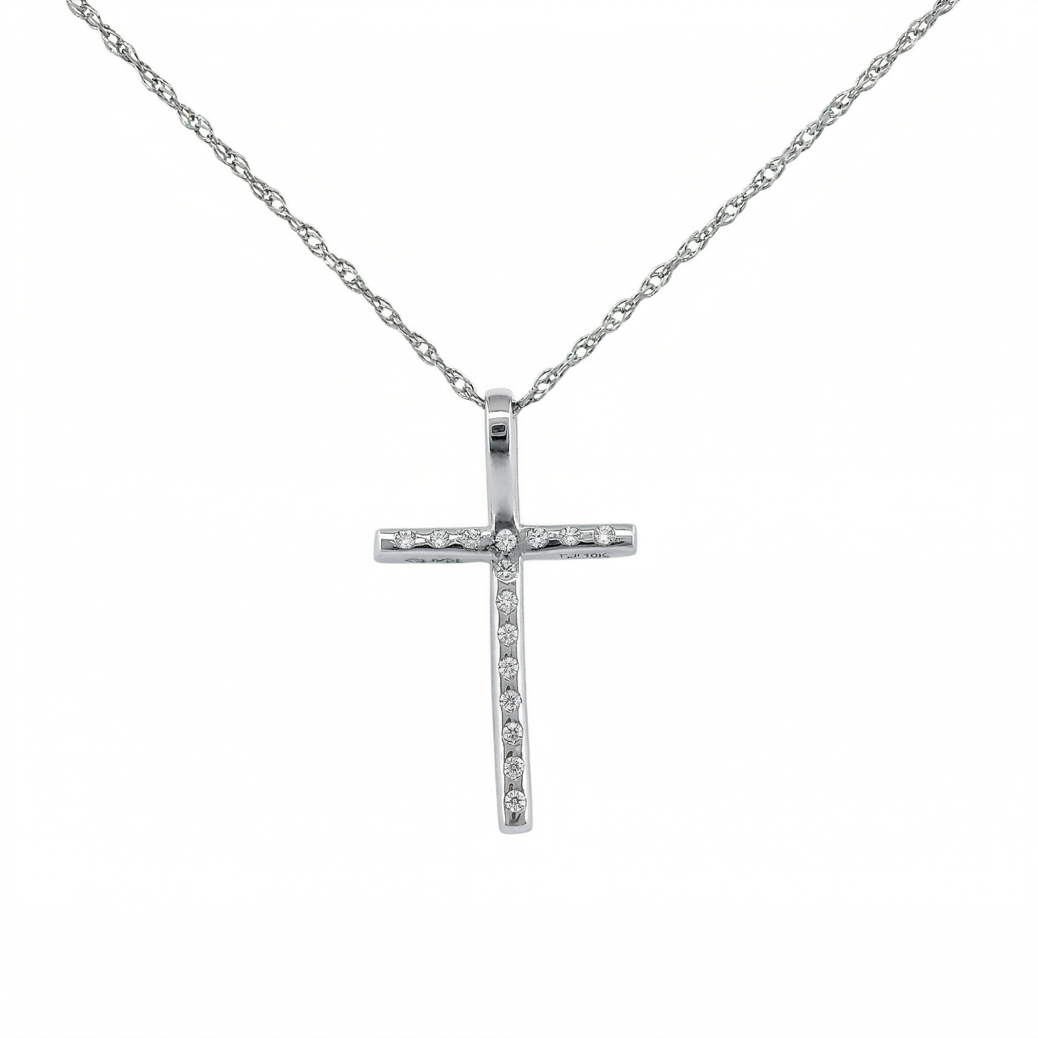 14k Gold Diamond Channel-Set Cross Necklace