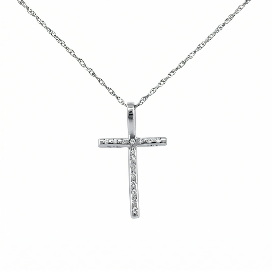 14k Gold Diamond Channel-Set Cross Necklace