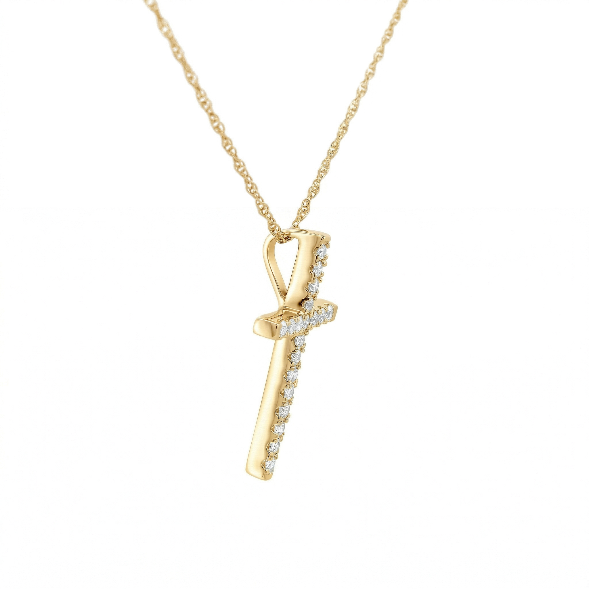 14k Gold Diamond Channel-Set Cross Necklace