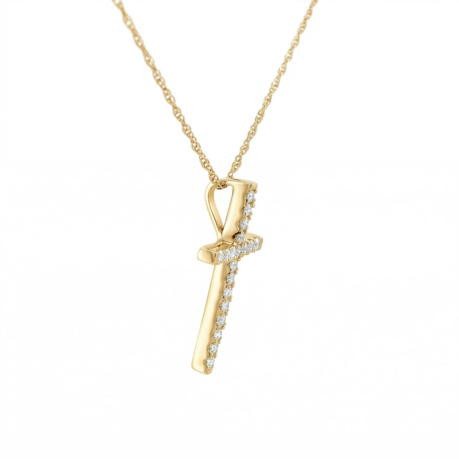 14k Gold Diamond Channel-Set Cross Necklace