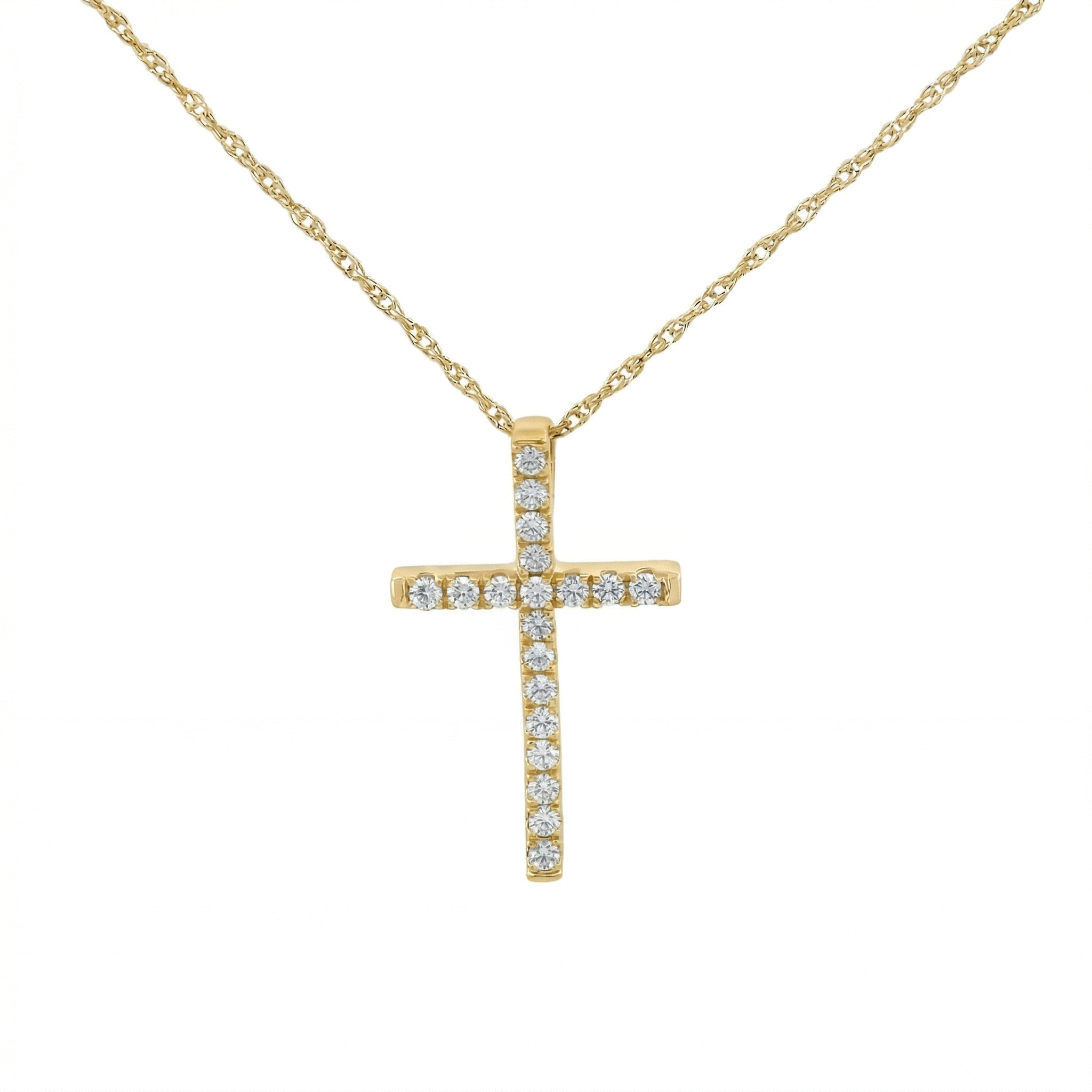 14k Gold Diamond Channel-Set Cross Necklace