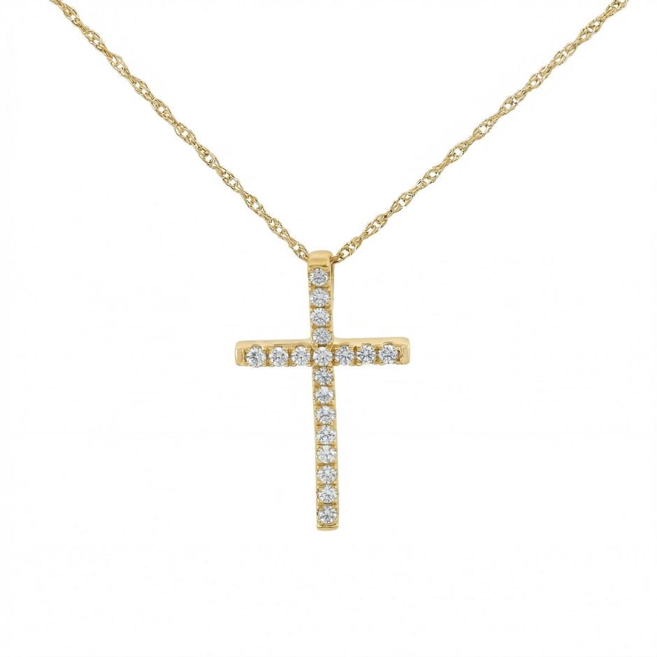 14k Gold Diamond Channel-Set Cross Necklace